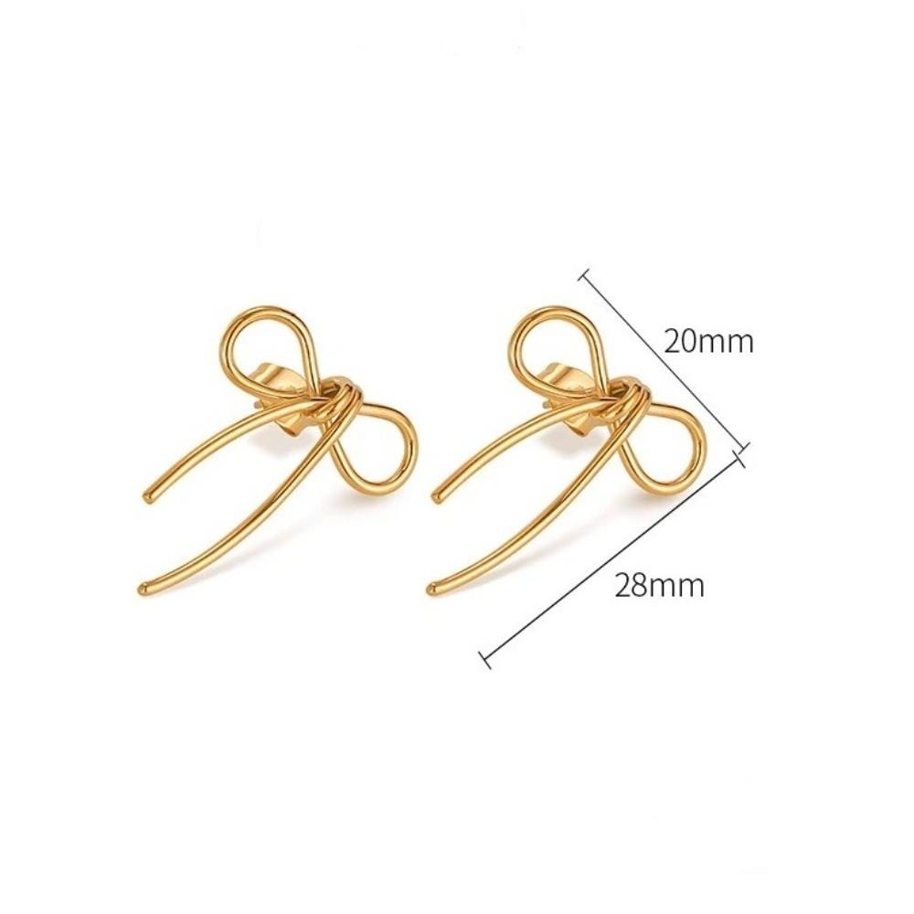 Stainless Steel Bow Stud Earrings Gold Color Women's Stud Earring Exquisite Bowknot Earrings  Women