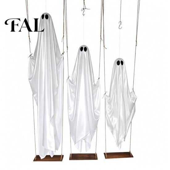 Funny Halloween Yard Art Hanging Swinging Ghost Decoration, LED Light Up Large Spooky Patio Tree Decor with Remote Control for Outside Garden
