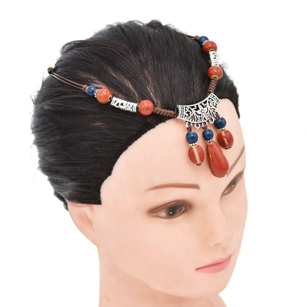 Geometric Ethnic Style Beaded Headdress Tassel Tassel Forehead Headband  Women