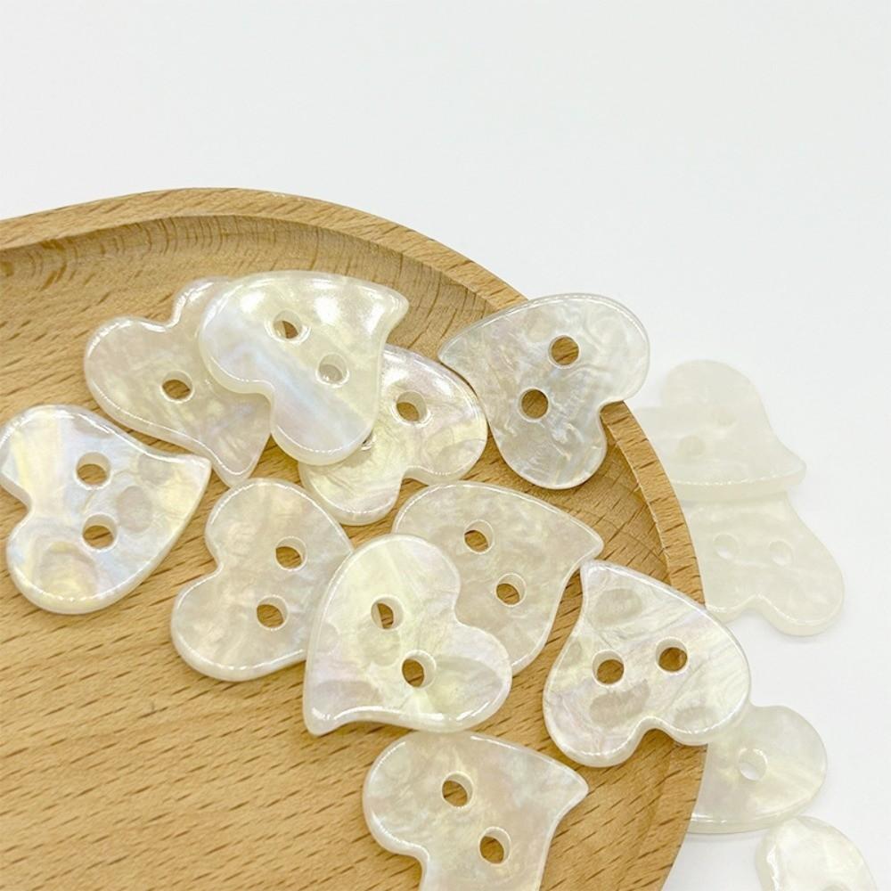 30pcs Mini Glossy Surface Heart Buttons Cute White Butterfly Buttons 2 Holes Creative Resin Buttons Cardigan Sweater
