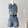 2026 Summer Denim Hong Kong Style: Sleeveless Top & High-Waisted Shorts Set