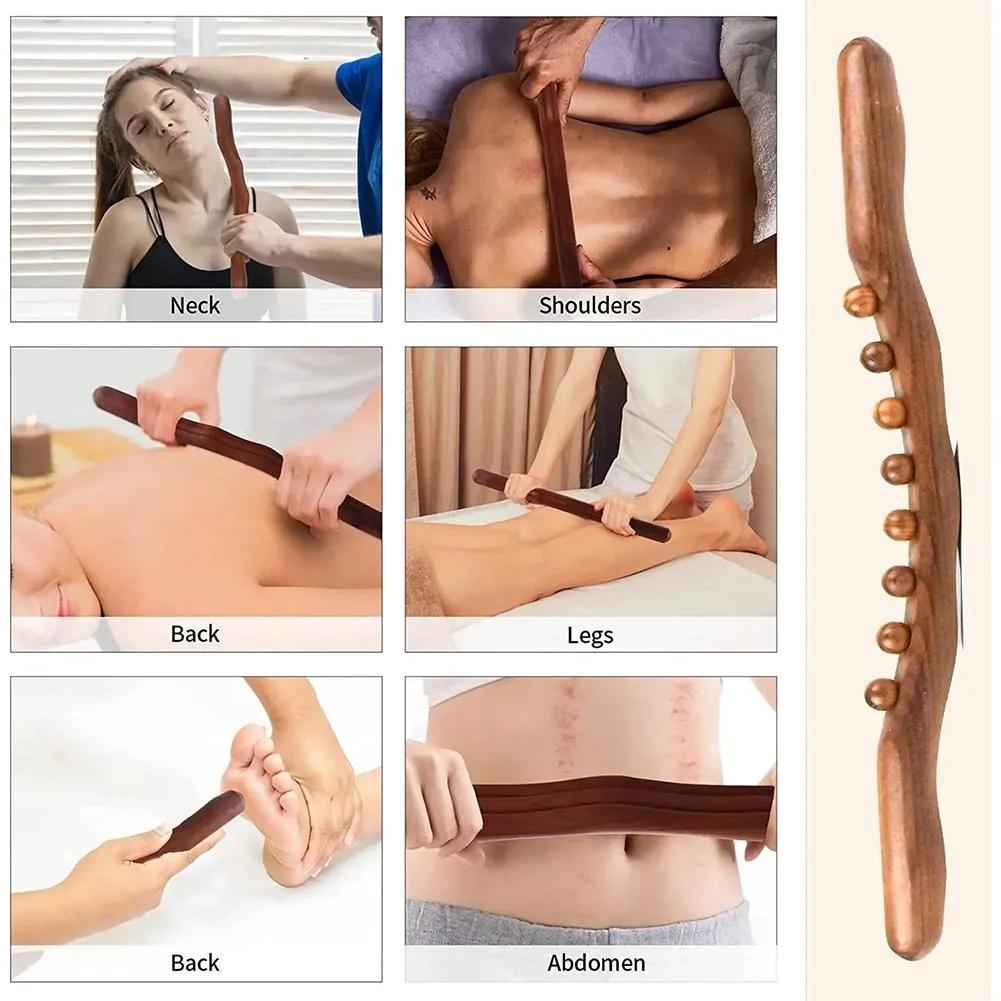 Trä GuaSha-pinne Bokträ Terapi Rygg Axel Nacke Midja Massageverktyg Fettförbrännare Meridian Cellulitskrapa Kroppssmala