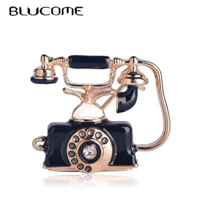 Erinnert an Vintage-Telefon-Festnetztelefon-Brosche, Mutter, Vater, wertvolle Geschenke, Souvenir, Emaille-Schmuck