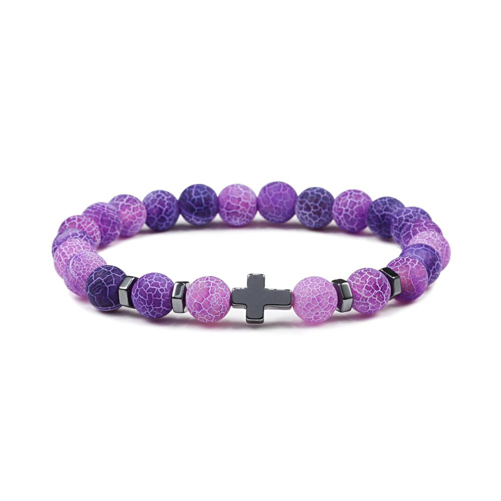 Dropshipping Hot Men Natural Lava Stone Bead Bracelets Hematite Cross Rosary Meditation Prayer Jesus Bracelet Women Yoga Jewelry