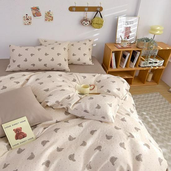 Duo Xi Ai Mei Double-Layer Cotton 4-Piece Bedding Set: Bed Sheet & Quilt Cover