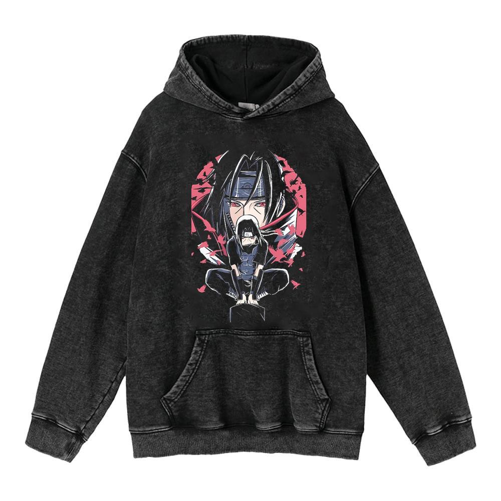 Cotone Pesante Lavato Retrò, Maglione Retrò Streetwear Anime con Cappuccio 440G