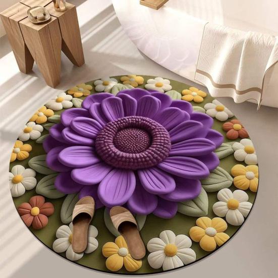 Floral Plush Diatomaceous Earth Floor Mat 3D Visual Flower Pattern Diatom Mud Floor Rugs