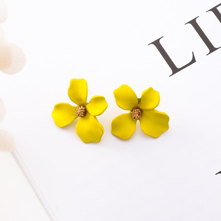 Colourful Korean Flower Earring for Women Girl Fashion Purple Earring Vintage Flower Shaped Ear Stud Wedding Party Jewelry Gift