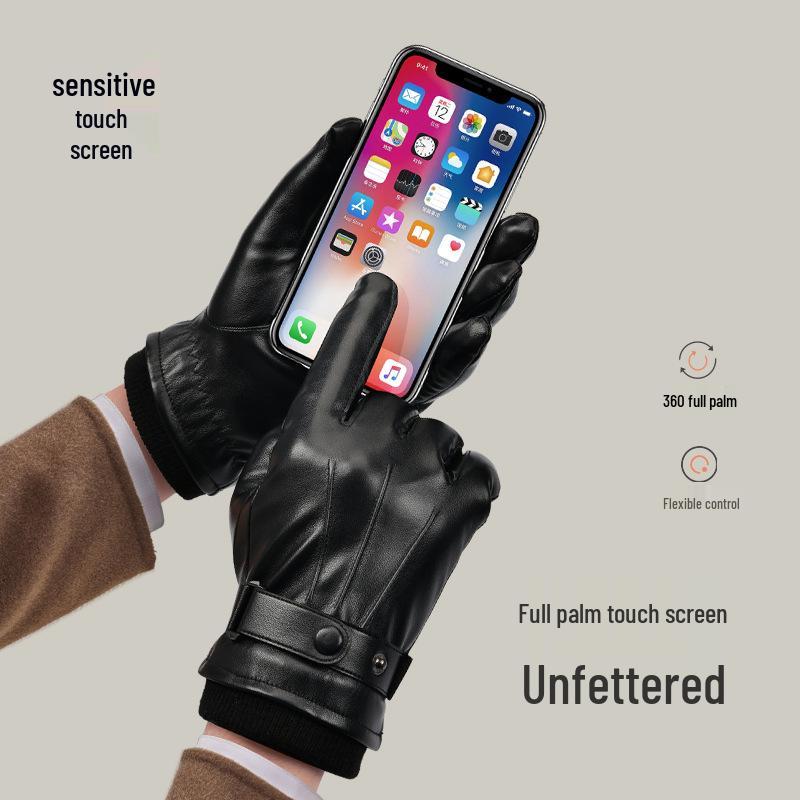 Men's & Women's Winter Leather Gloves: Touchscreen, Windproof, Coldproof, Plus Velvet for Riding & Motorcycling