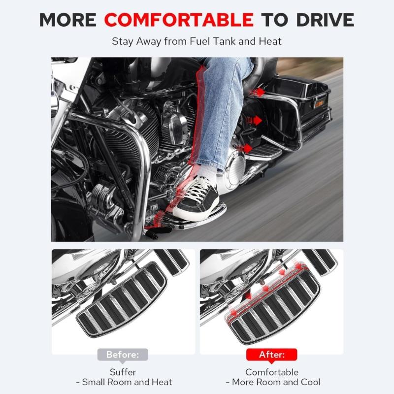 Driver Floor Pad Extension Kit for Motorcycles Enhancing Riders Comfort with Expanded Foot Support Area Reducing Fatigue