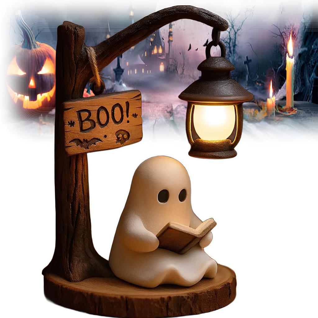 1-2pcs Cute Ghost Night Light Halloween Reading Lantern Ghost Reading Book Lamp Glowing Halloween Decorations Indoor Ornament