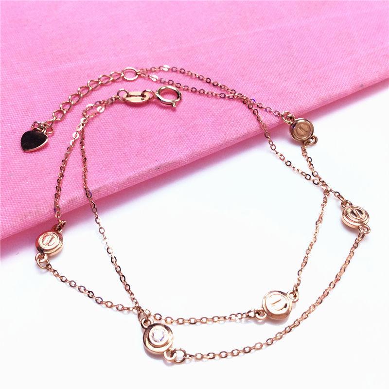 585 Purple Gold Exquisite Delicate And Shiny Round Bracelet, Rose Gold-Plated Zircon Double-Layer Bracelet.