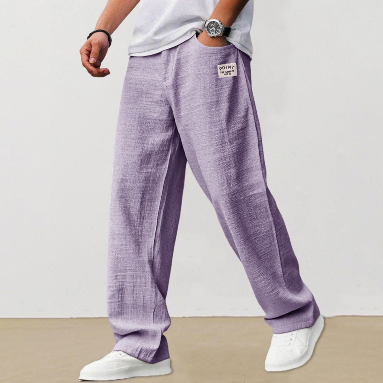 

Men s Casual Loose Fit Linen Trousers Lightweight Breathable Straight Leg Pants Elastic Waist Drawstring Design XL
