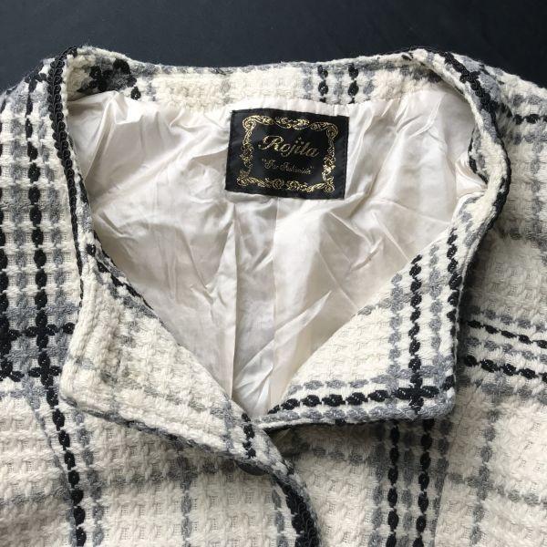 Rojita Tweed No Collar Jacket Women’s S-M White Black Check(USED)