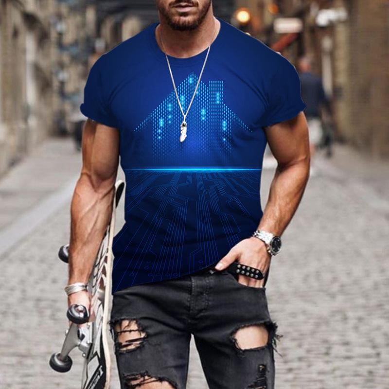 Modna Męska Koszulka Casual z Okrągłym Dekoltem, Krótkim Rękawem i Kolorowym Nadrukiem 3D