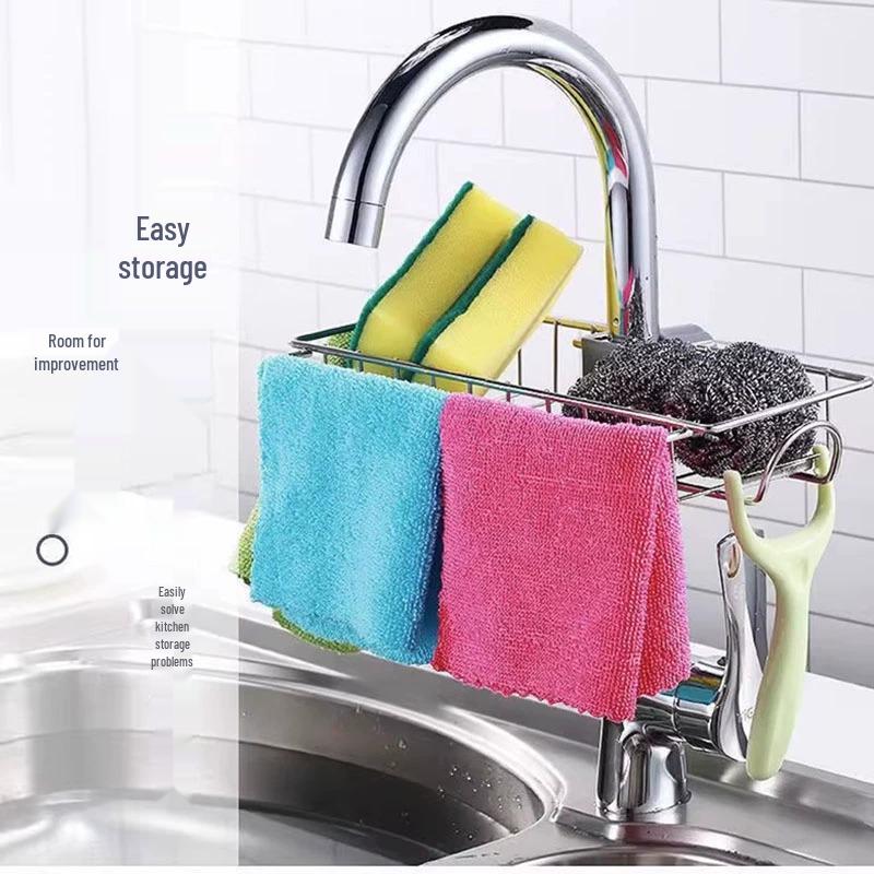 Kitchen Sink Organizer Rack for Dishwashing: Drain Basket for Sponges, Brushes, Scouring Pads, Rags