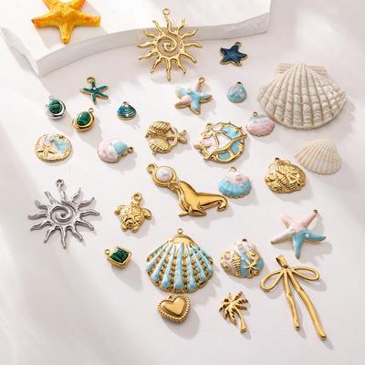 European & American DIY Pendant: Stainless Steel Butterfly, Flower, Starfish with 18K Gold Electroplating