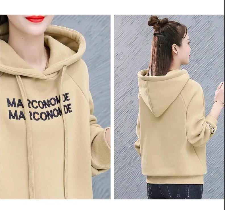 Women's Plus Size Hooded Fleece Sweatshirt - Loose Fit, Korean Style, Autumn/Winter Body-Concealing Top