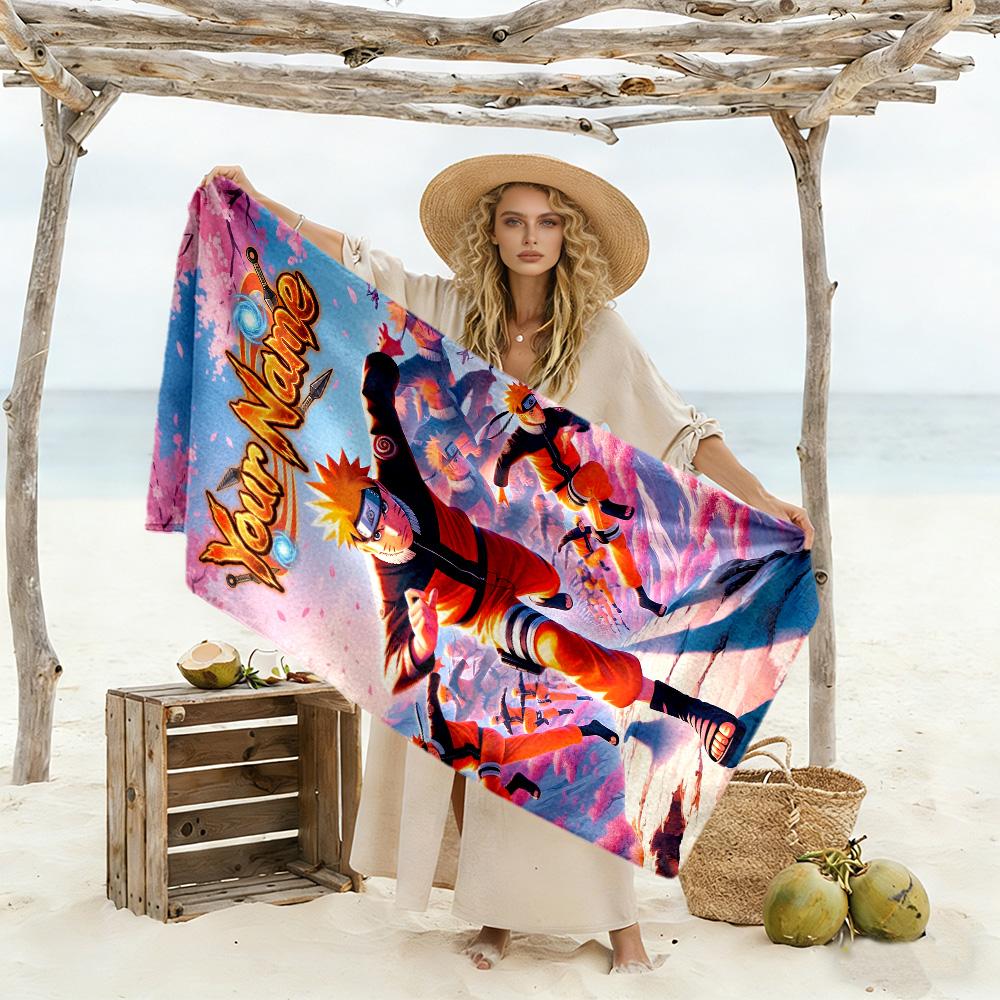 Naruto Character Personalized Text Beach Towel Quick-Dry Soft Microfiber Perfect for Traveling Yoga Camping and Swimming