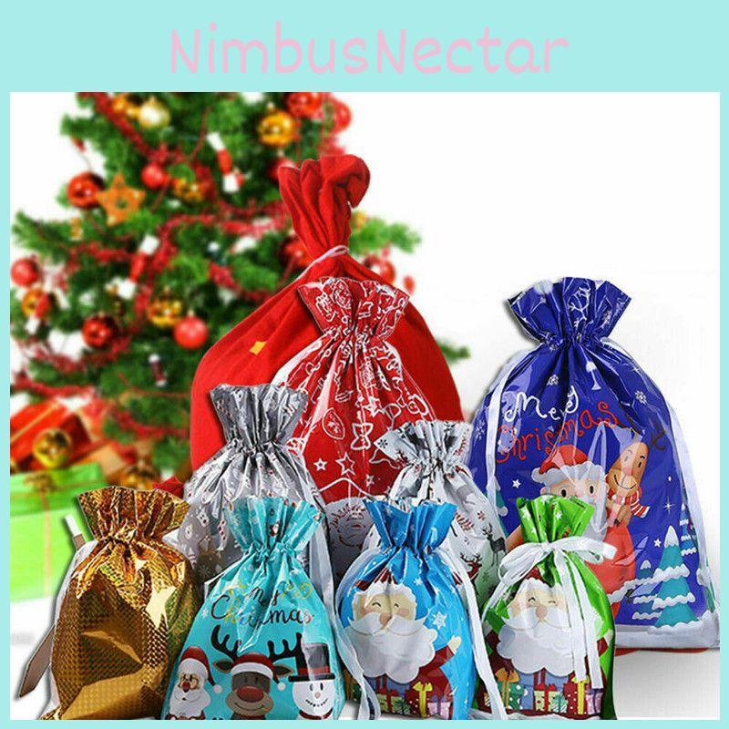Adorable 5pcs Christmas Sacks Reusable Drawstring Gift Bags For Kids' Gifts