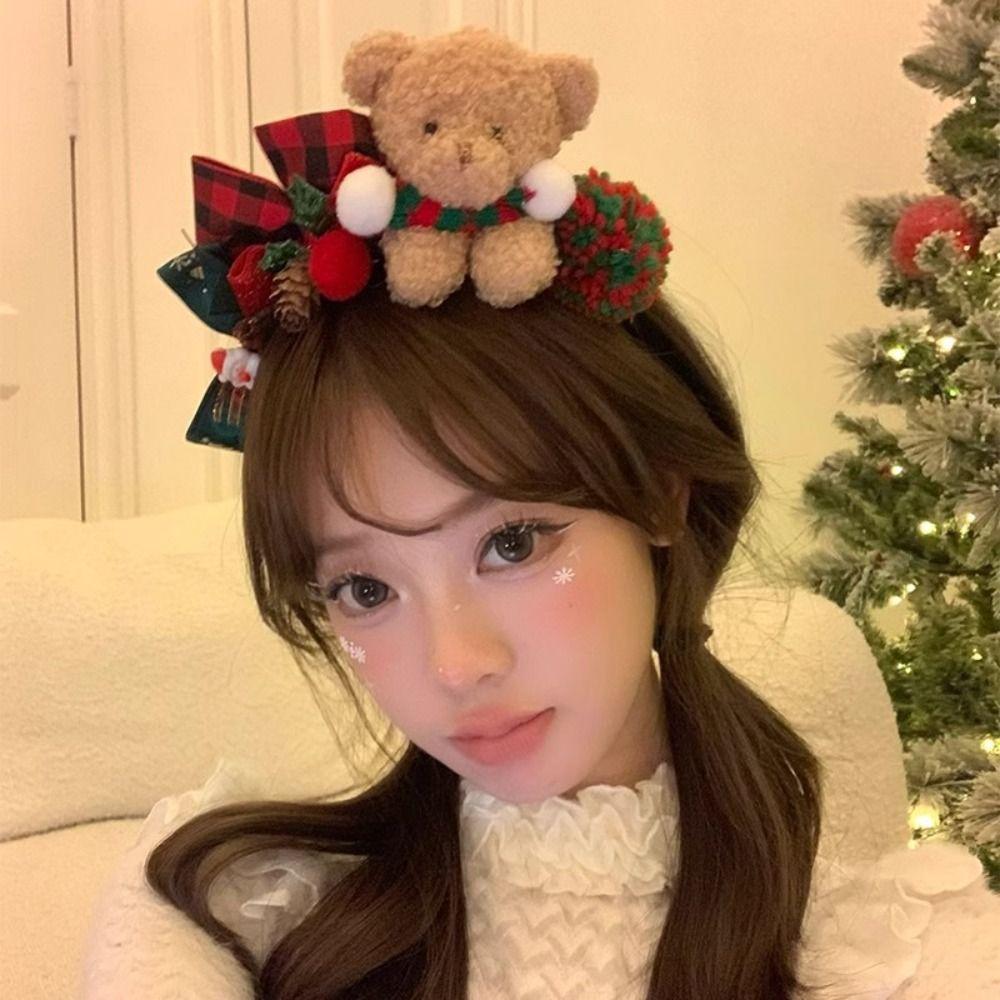 

Santa Christmas Headband Elk Hair Hoop Plush Bow Red Hair Band Festival Decoration Style 3