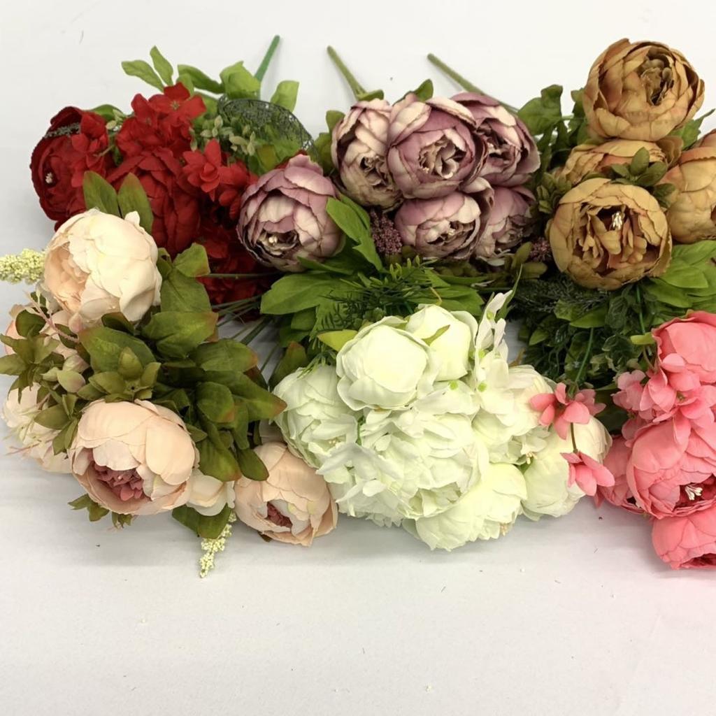 Vintage Artificial Peony Silk Flowers Bouquet for Home Wedding Decoration