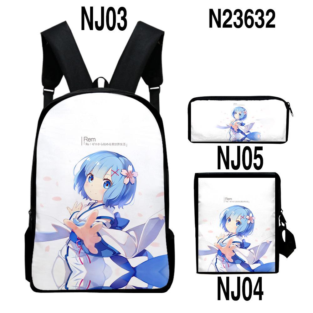 Re:Life in a different world from zero 3D 3pcs/Set School Bags Laptop Daypack Backpack Inclined shoulder bag Pencil Case