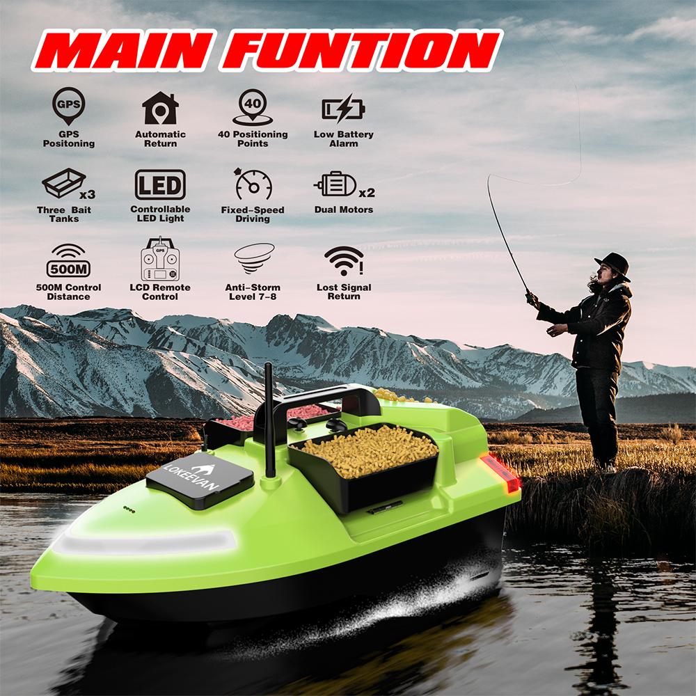 GPS Köderboot Lokeevan V020 12000mAh Akku Doppelmotor 3 Behälter 2KG Traglast 500M Fernbedienung