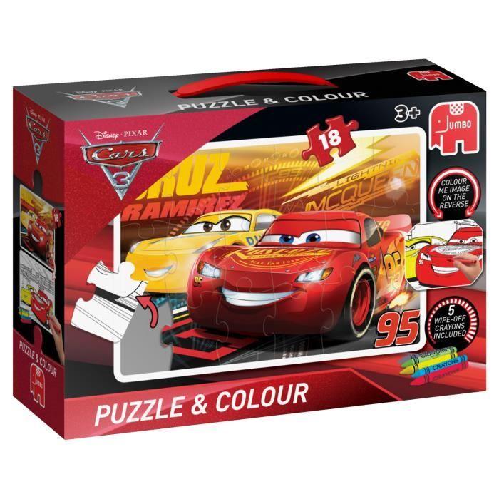 Jumbo Disney Cars 3: Puzzle &amp; Colour (Medium), Jigsaw puzzle, Dessins animés, Petite enfance, 3 année(s), Garçon, Carton