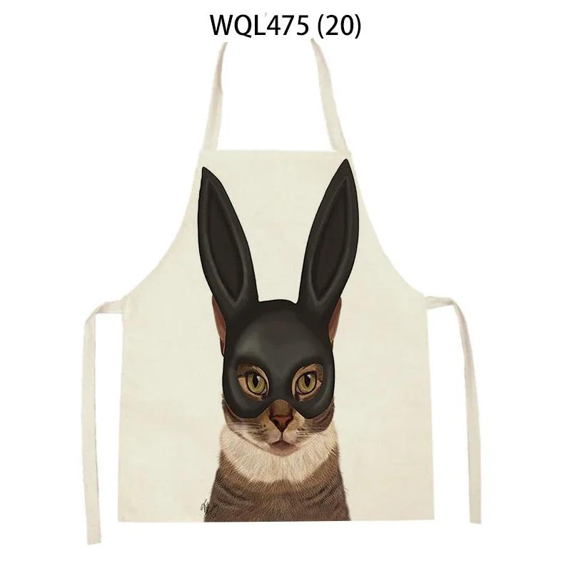 Cartoon Dog Printed Sleeveless Kitchen Aprons Animal Rabbit Fox Pattern Cooking Baking Waist Bib Household Cleaning Pinafore