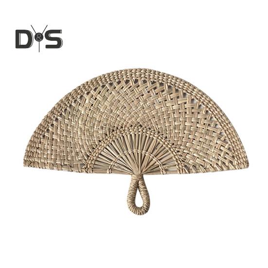 Handgefertigter Fächer aus Strohweben, natürliches Seegras, Raffia-Handfächer, halbrund, gewebtes Palmblatt, Handfächer, Sommer-Kühlfächer, Hochzeits-Party-Dekoration