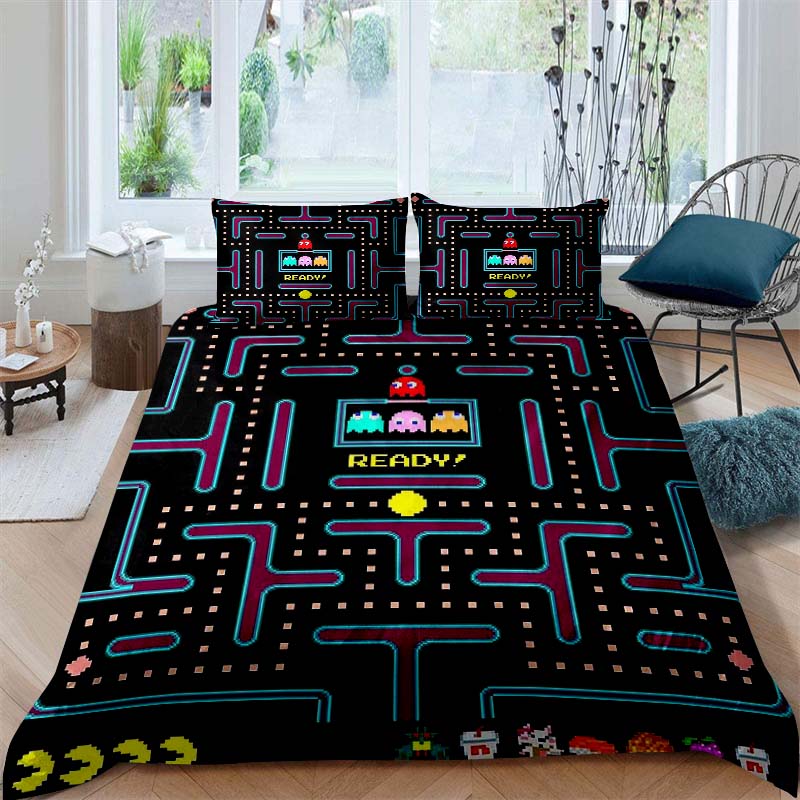 The Pac-Man Children's Educational Play Print Bedding Set—which Includes a Duvet Cover and Two Pillowcases—is the Perfect Holida