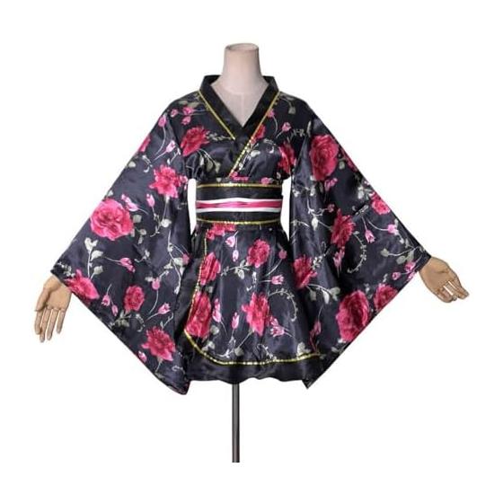 Rose pattern mini kimono dress luxury brand Japanese pattern satin yukata dress with obi cabaret dress summer festival fireworks festival dance