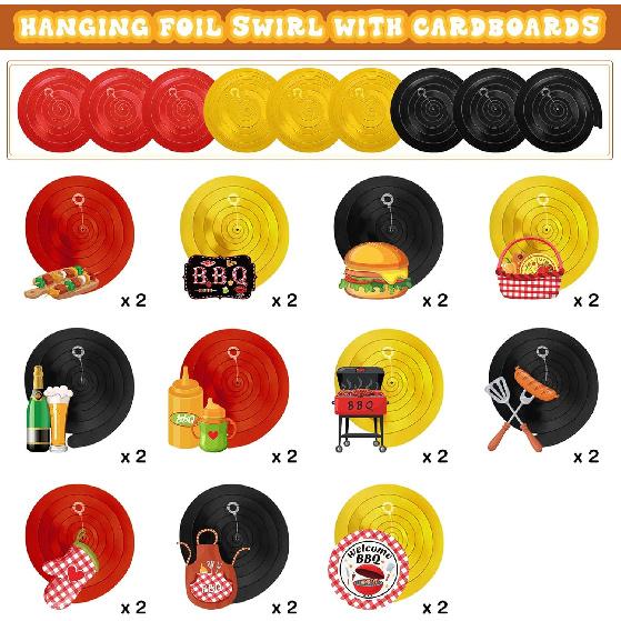 Ireer 52 Pcs Summer Picnic Party Hanging Decor Picnic Birthday Hanging Swirl BBQ Decoration Swirls for Barbecue Decor for Birthday Carnival Summer