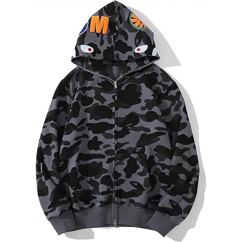 Shark 3D Print Zip Up Hoodie Camo Streetwear Teens