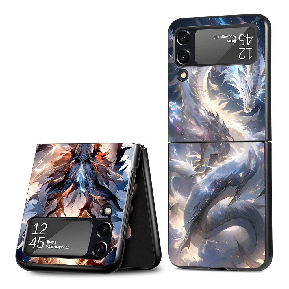 Cartoon Dragon Case for Samsung Galaxy Z Flip4 Flip3 5G PC Hard Cell Phone Shell Z Flip 4 3 Black Coque Zflip4 Zflip3 Cover