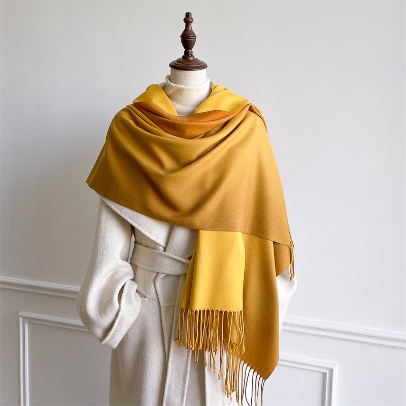 Luxury Winter Cashmere Scarf Women Gradient Handkerchief Warm Pashmina Female Shawl Wrap Soft Pareo Bufanda Winter Hijabs Stole