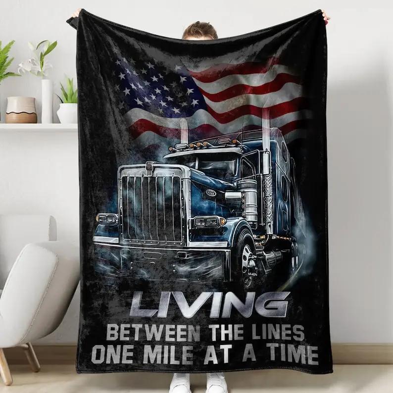

Trucker Driver Flag design pattern Flannel printed blanket suitable all seasons suitable for living room office sofa and travel 75x100cm (30x40inch)