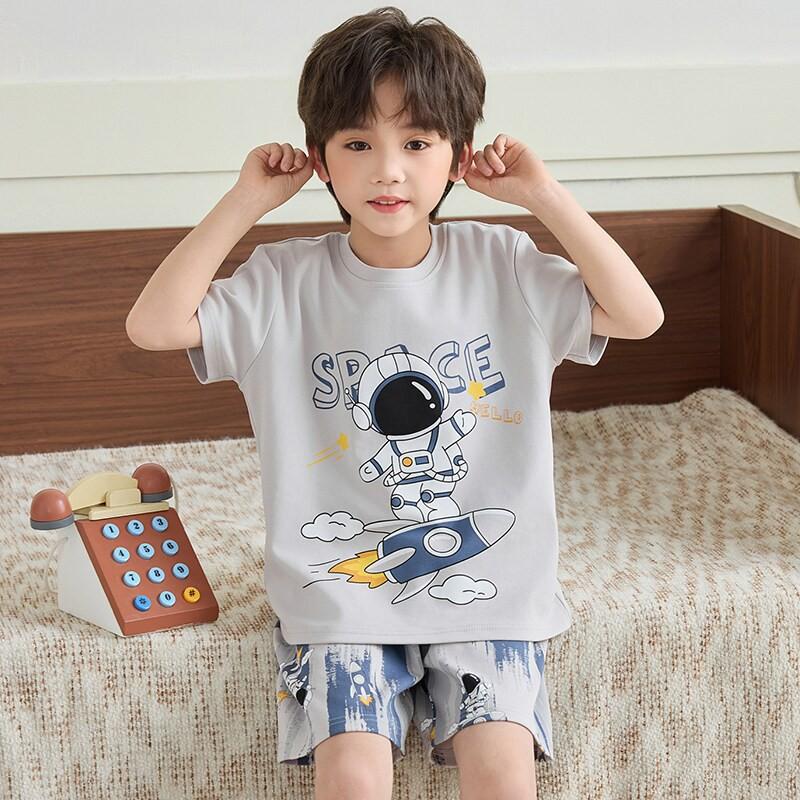 Boys Cotton Short Sleeve Pajama Set Lightweight Sleepwear Kids 8 Years Cartoon Print Home Outfit