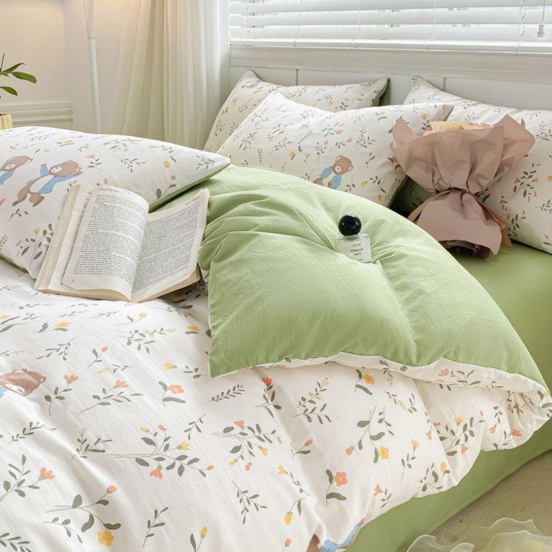 Light Luxury Class A Maternal Infant Grade Washed Cotton Linen 4-Pcs Quilt Cover Single Double Student Dormitory Bed Sheet 3-Pcs Bed Hat
