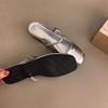 Korean version of one word with Mary Jane single shoes inner height increase women's shoes summer French silver half slippers bag head sandals women