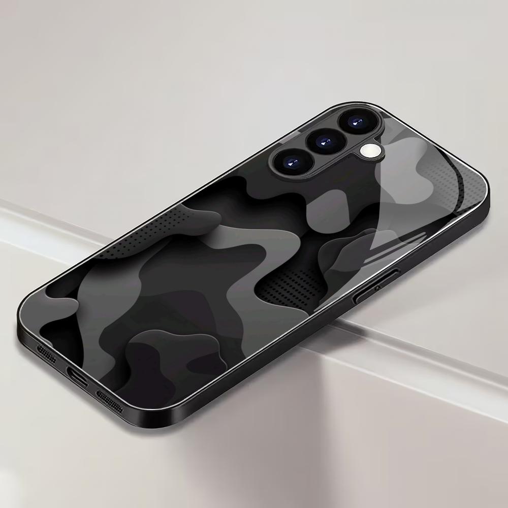 Camouflage-Muster gehärtetes Glas Handyhülle geeignet für Samsung Galaxy S26 S25 S24 S23 S22 S20 FE/Ultra/Plus5G sturzsicher