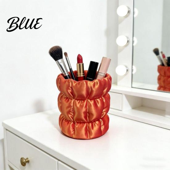Soft Satin Pen Container Macaron Color Holder Cloud Pleat Design Pencil Office Desk