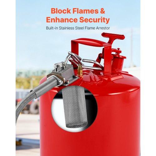 VEVOR Safety Gas Can, 19 L Type II Red Safety Can for Gasoline with Stainless Steel Flame Arrester, Self-Closing Lid, and Flexible Metal Spout