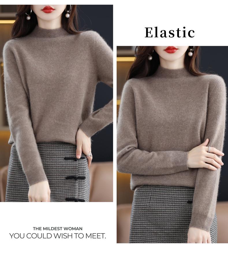 Women's Seamless Knit Half-High Neck Pullover: Loose, Slim-Fitting, Long Sleeve Sweater for Autumn/Winter