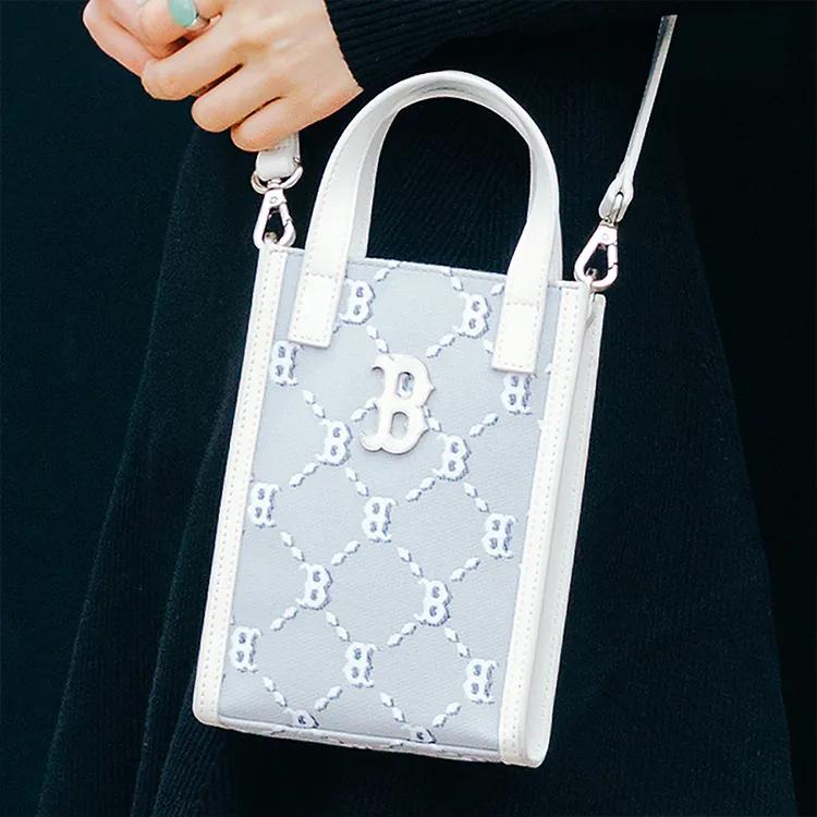 MLB Monogram Artificial Leather Tote Bag , Shopping Bag , Shoulder Bag , Crossbody Bag , Cell Phone Pouch Unisex Gray White (Unisex) Handbags