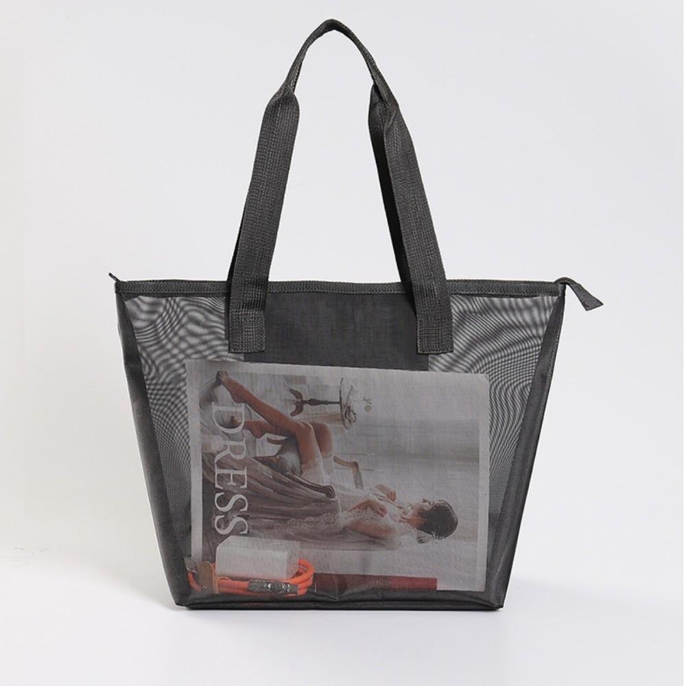 Portable Mesh Storage Bag Large Capacity Black Yoga Shoulder Bag Ultralight Transparent Travel Toiletry Bag