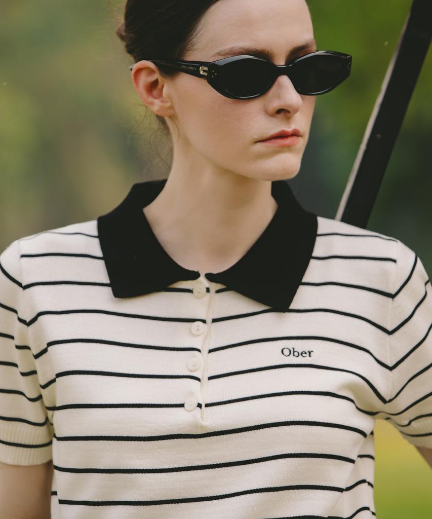 OBER GOLF Summer Striped Polo Knit (Black)
