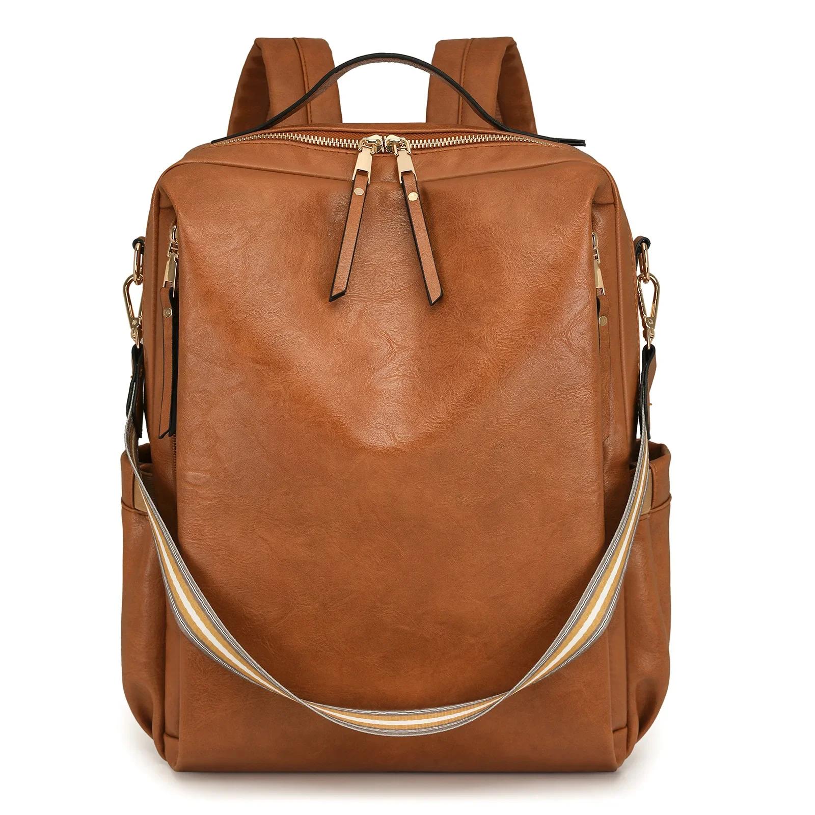 

Women s Genuine Leather Anti-theft Waterproof Retro Large Capacity Weekend Travel College Laptop Backpack Shoulder Bag 29cm*14cm*41cm жовтий/коричневий