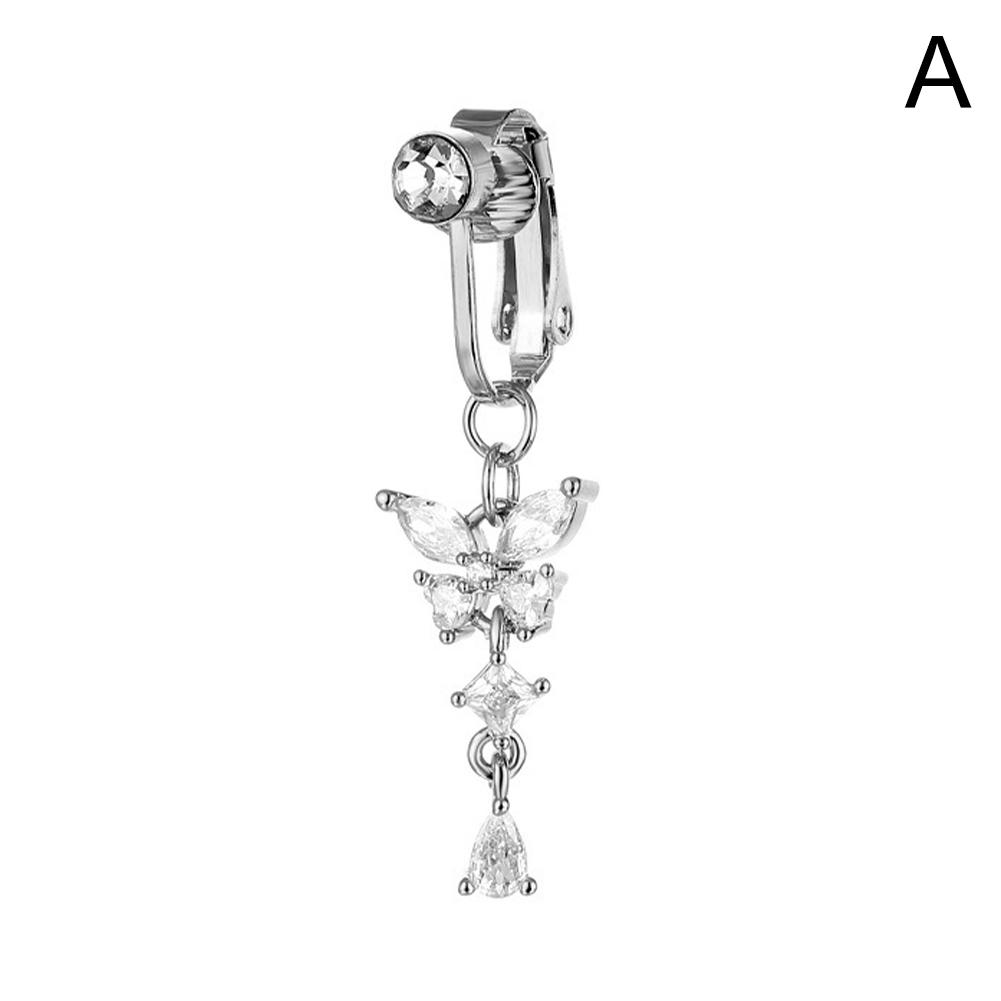 

Boho Zircon Belly Button Rings Dangle Heart Butterfly Navel Piercing Surgical Steel Belly Bar Body Jewelry